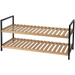Raft pentru pantofi, 2 niveluri, cadru din bambus și metal, 70 x 30 x 32 cm