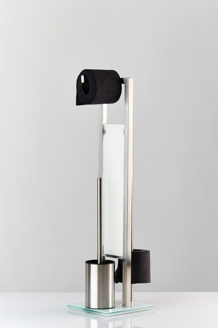 Suport pentru hârtie igienică și perie de toaletă, RIVALTA - 3 în 1, WENKO, argintiu mat.