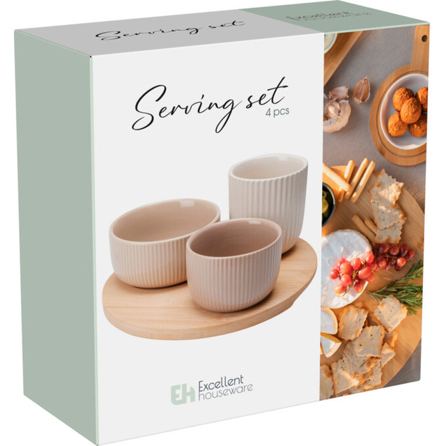 Set de boluri ceramice pentru gustări LINY pe un suport din bambus