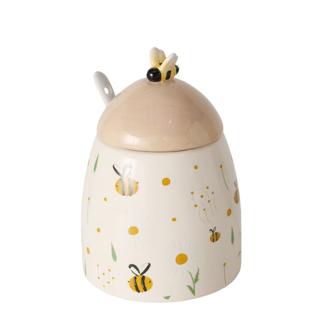 Recipient ceramic cu capac și linguriță HONEY, 445 ml