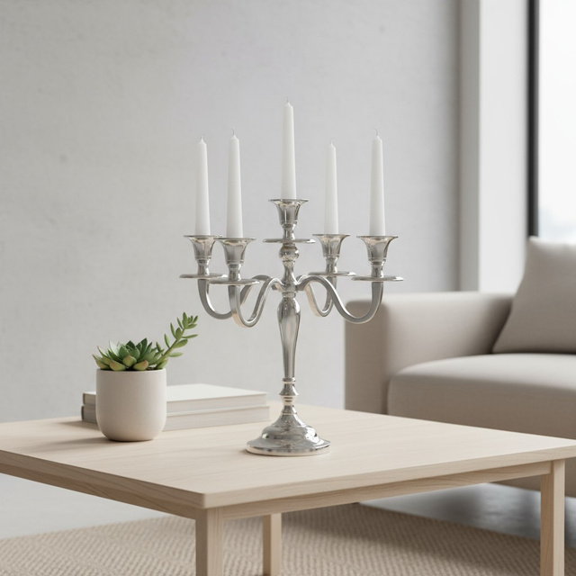 Candelabru cu cinci brațe, argintiu, 30 cm, model 1