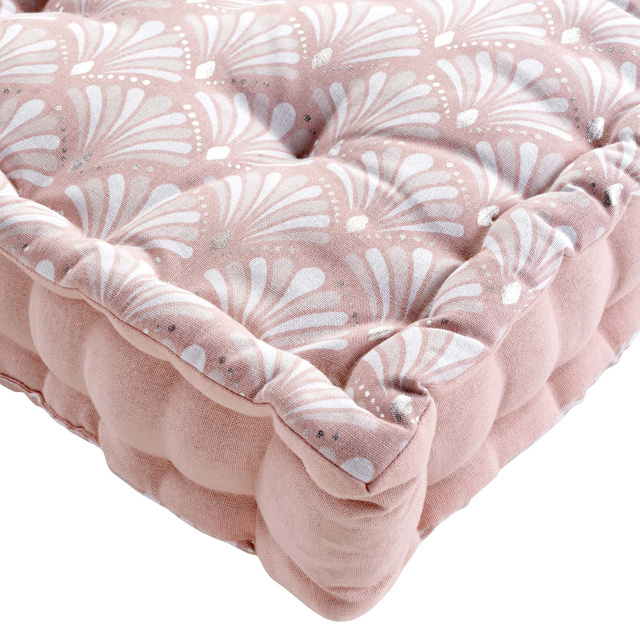 Pernă pentru șezut pe podea, bumbac, 45 x 45 x 10 cm, roz, model floral