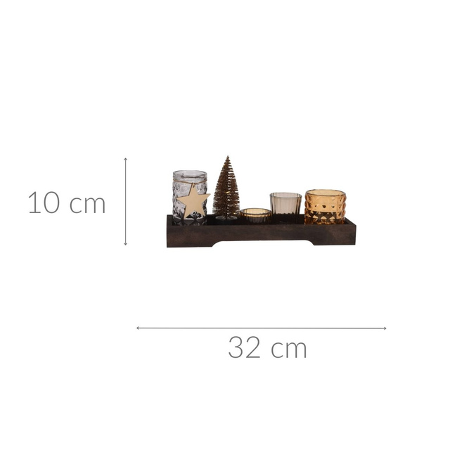 Set sfeșnice din sticlă și decorațiuni de Crăciun, 10 x 32 cm