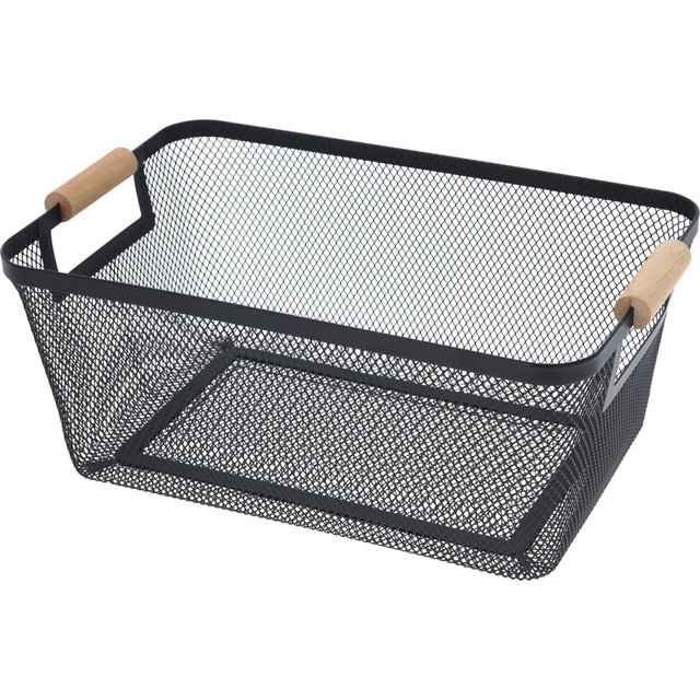 Coș metalic cu mânere din lemn, 35,5 x 23 x 16 cm