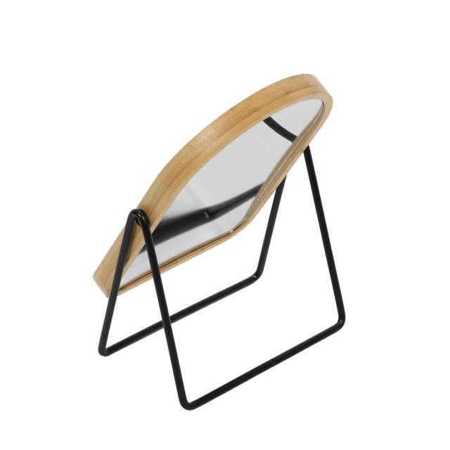 Oglindă de machiaj cu ramă din bambus, mărită, rotativă