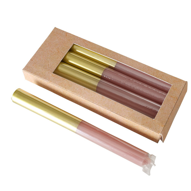 Set 4 lumanari,  roz cu baza aurie