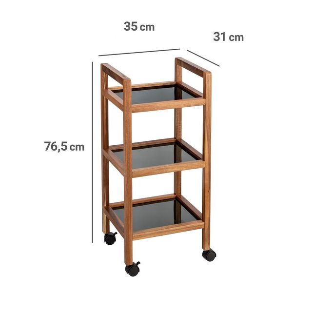 Etajeră mobilă din lemn de salcâm FONDI, 3 niveluri, înălțime 76,5 cm