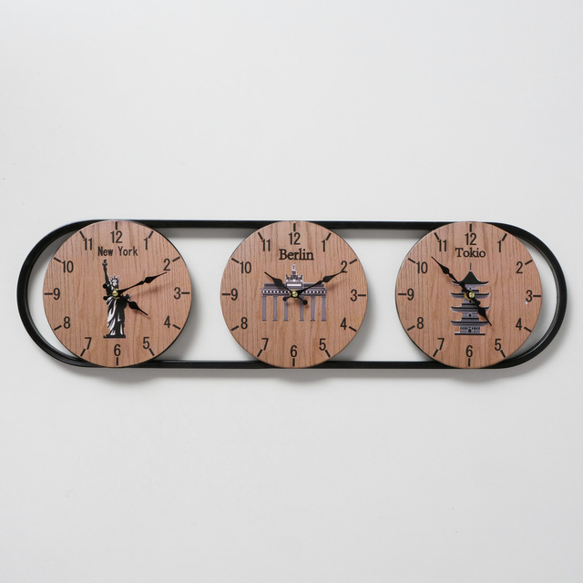 Ceas de perete cu trei fusuri orare TEMPUS