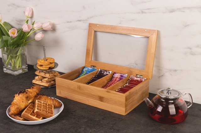 Cutie din bambus pentru ceai la plic - 4 compartimente, ZELLER