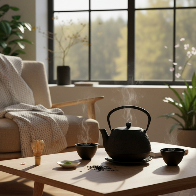 Căldare din fontă cu cești și suport KOGA, 1200 ml, negru