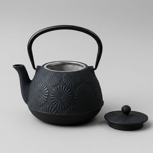 Căldare din fontă cu cești și suport KOGA, 1200 ml, negru