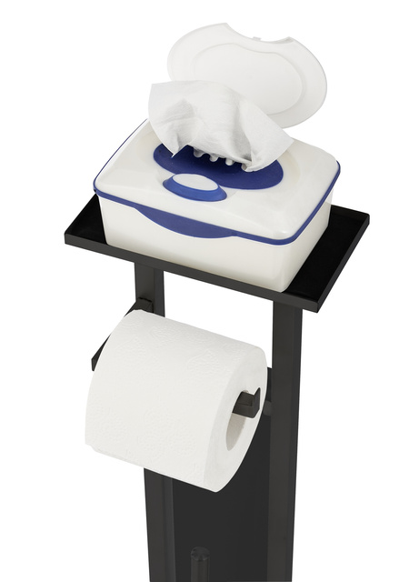 Suport perie de toaleta DEBAR, 4 in 1 cu suport pentru hartie si polita