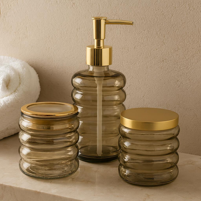 Set de baie HUM, dozator din sticlă, cană, recipient, 3 elemente, piersică