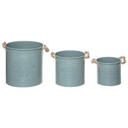 Ghivece metalice cu mânere de sfoară, 3 buc, gri