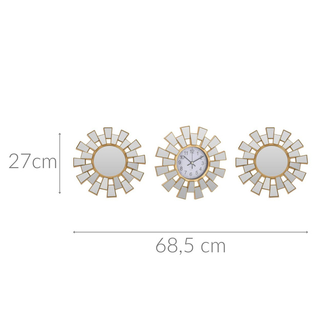 Oglinzi decorative in rame geometrice, 2 bucati + ceas de perete