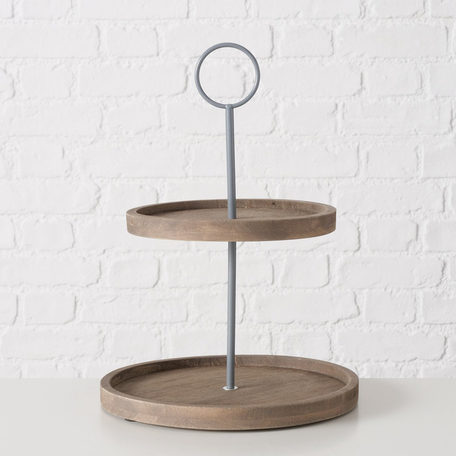 Platou decorativ din lemn Samina, doua nivele, inaltime 35 cm