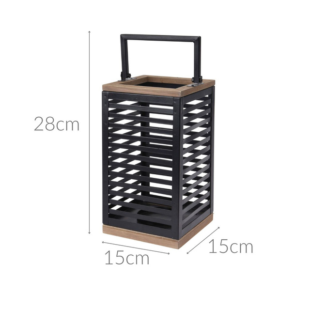 Felinar de gradina LOFT cu maner metalic, 15 x 15 x 28 cm