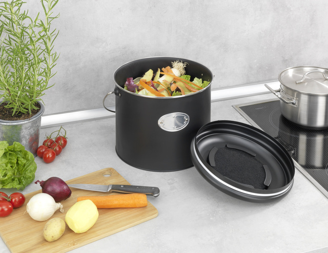 Coș de compost, 3 filtre de neutralizare a mirosurilor înlocuibile, 6 l, Nero, WENKO