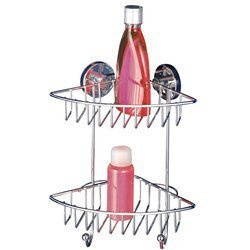 Raft colțar pentru baie BARI, Vacuum-Loc, 2 niveluri - oțel cromat, WENKO, argintiu