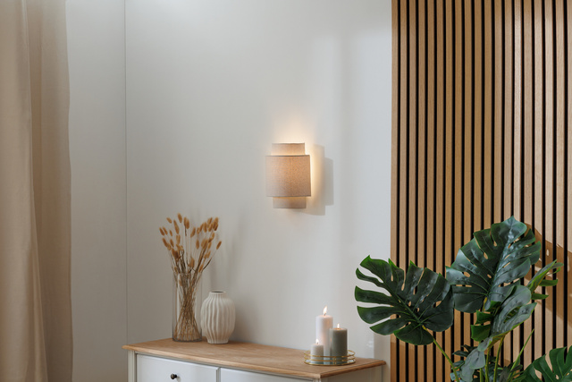 Aplica de perete NAHEL cu abajur textil în culoarea inului, înălțime 27 cm