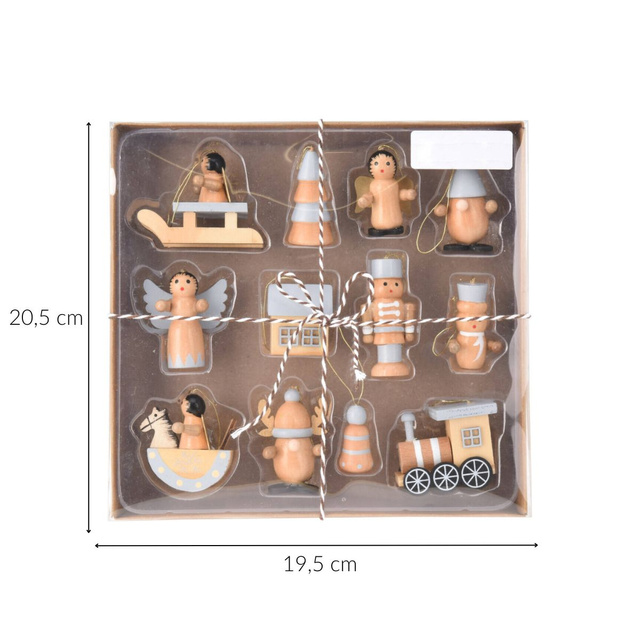 Set de jucării din lemn pentru brad, 12 buc.
