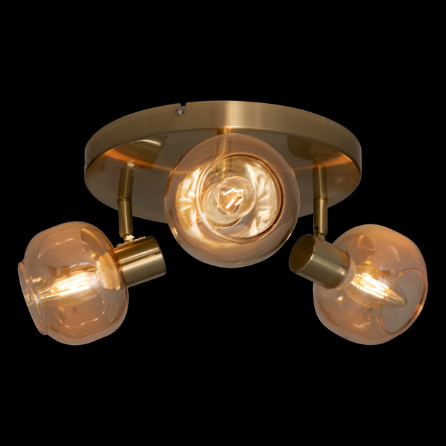 Lămpi de tavan PILLA, aurii și cu abajururi din sticlă, 3 puncte.