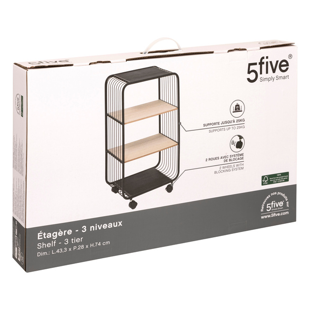 Raft mobil NOIR, 3 niveluri, metal, 43,3 x 28 x 74 cm