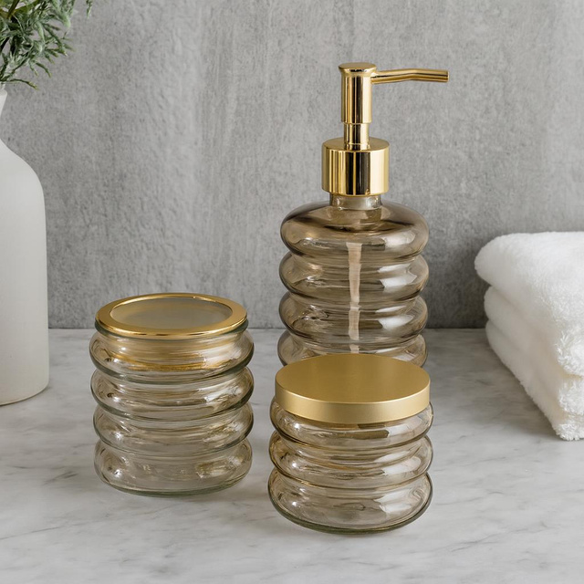 Set de baie HUM, dozator din sticlă, cană, recipient, 3 elemente, piersică
