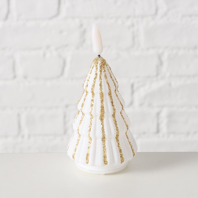 Lumânare în formă de brad cu flacără artificială TORIS, 12 cm