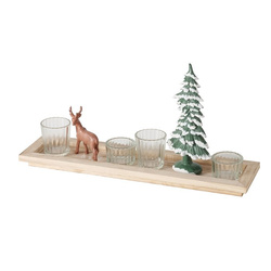 Tavă decorativă cu figurine și suporturi pentru lumânări, lungime 42 cm