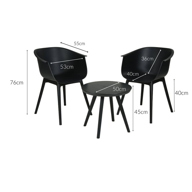 Set mobilier de gradina negru, masa cu scaune