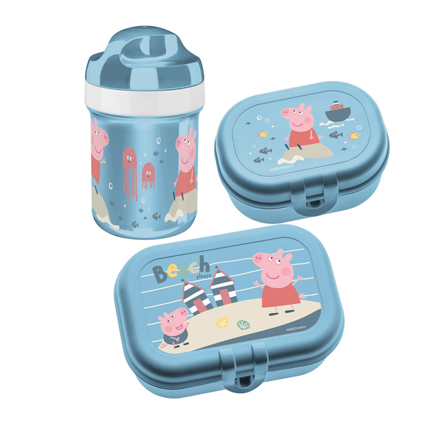Set: sticlă de apă 200 ml și cutie de prânz Peppa Pig Waves To Go, 3 piese, KOZIOL