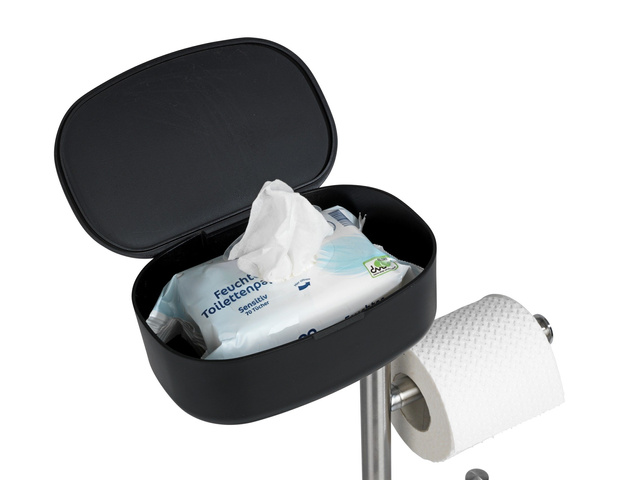 Suport RIVAZZA pentru hârtie și perie de toaletă cu raft și coș, 4in1, negru, WENKO