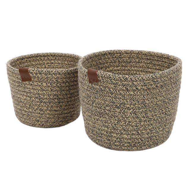 Coșuri rotunde de depozitare, împletite din bumbac, 2 bucăți