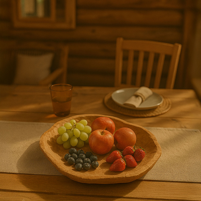 Fructiera decorativa din lemn de tec, 35x30x4 cm