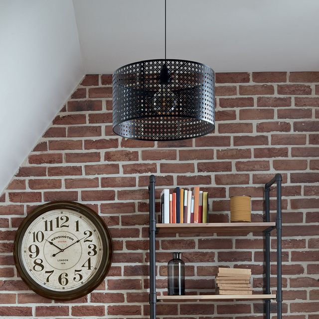 Lampă suspendată KATEL, Ø 38 cm, umbră ajurată neagră