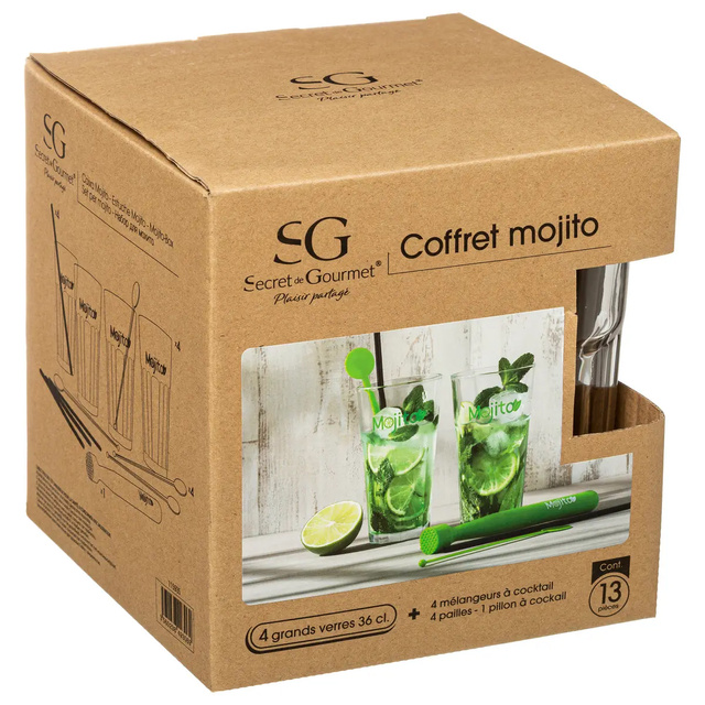 Pahare MOJITO, set de 13 elemente, bautura mohito, pahare pentru bauturi reci