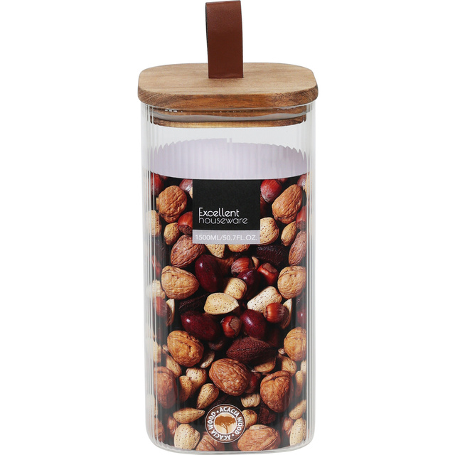 Borcan din sticla cu capac din lemn, inchidere ermetica