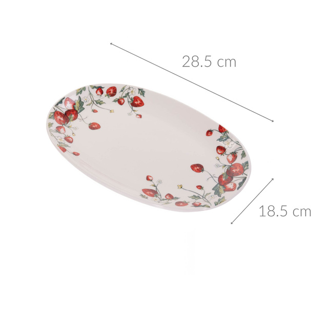 Platou ceramic Emily, model cu capsuni, 29 x 18 cm