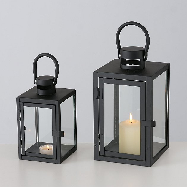 Lantern metalic cu geam din sticla, doua marimi, ARANA