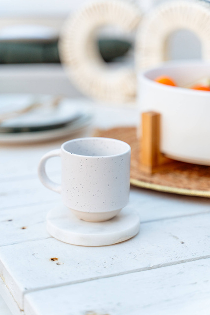 Set 4 cesti ceramice Lana cu suport, 200 ml