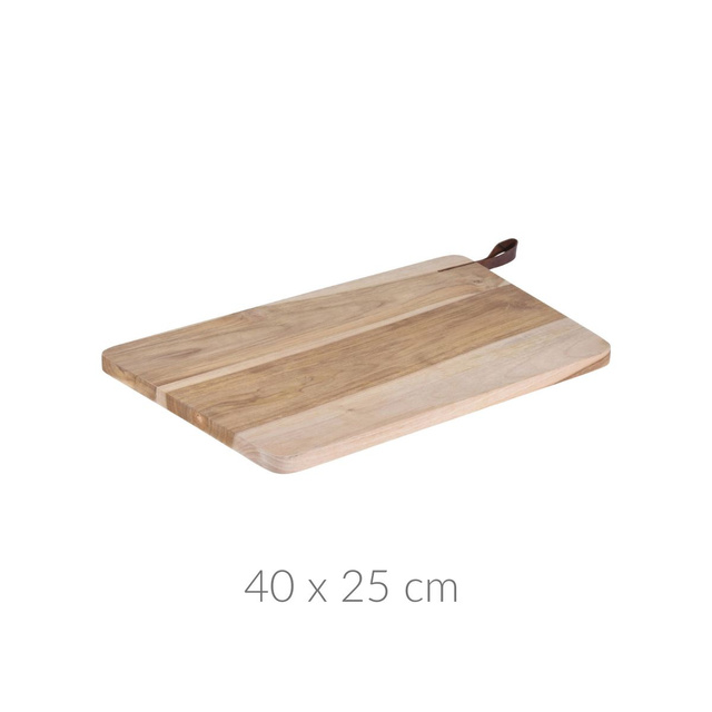 Tocator din lemn de tec cu agatatoare din piele