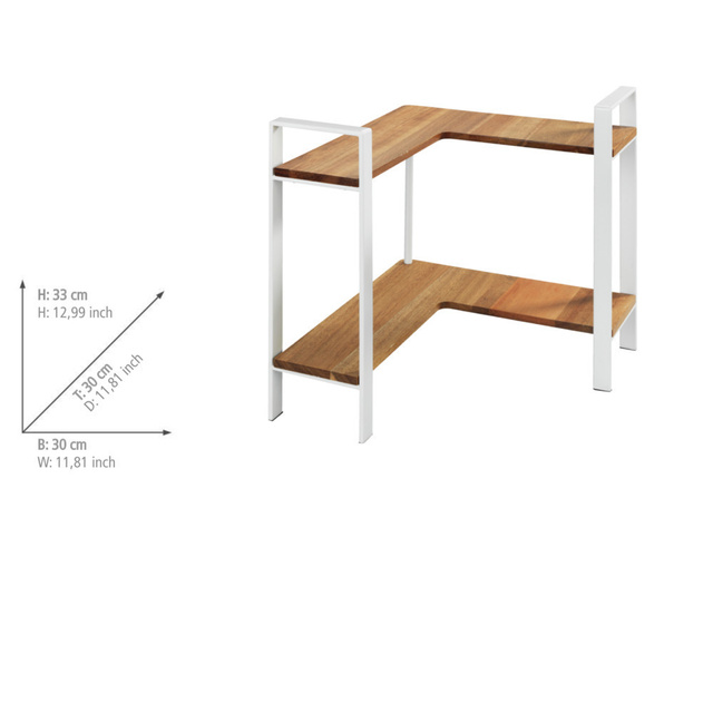 Coltar, raft bucatarie pe doua nivele pentru blat LOUISA, lemn de salcam
