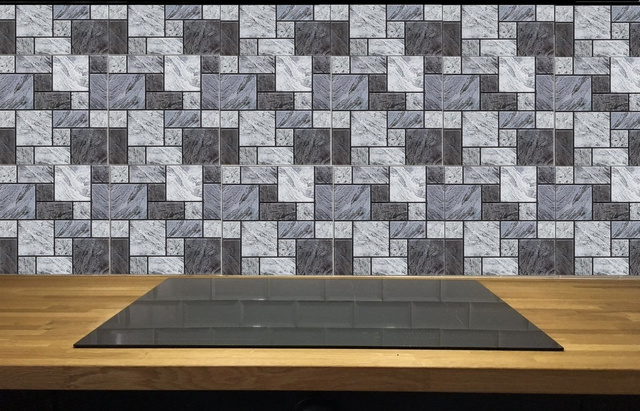 Set 2 bucati autocolante de perete din PVC pentru bucătărie, efect piatră, 30 x 30 cm.