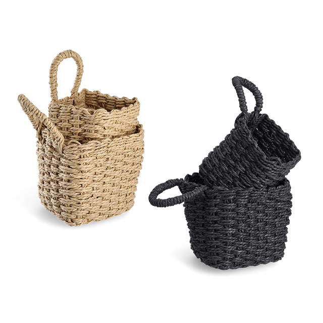 Set 2 cosuri depozitare cu maner, hartie impletita