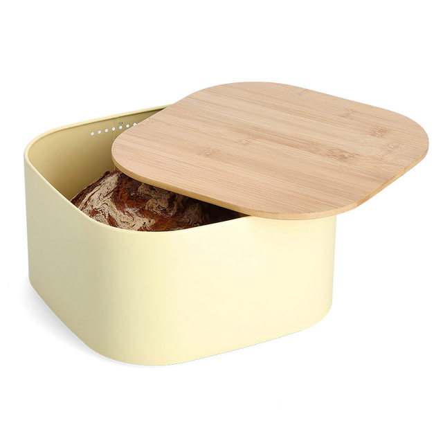 Cutie pentru paine, metalica cu capac din bambus, 26,5 cm