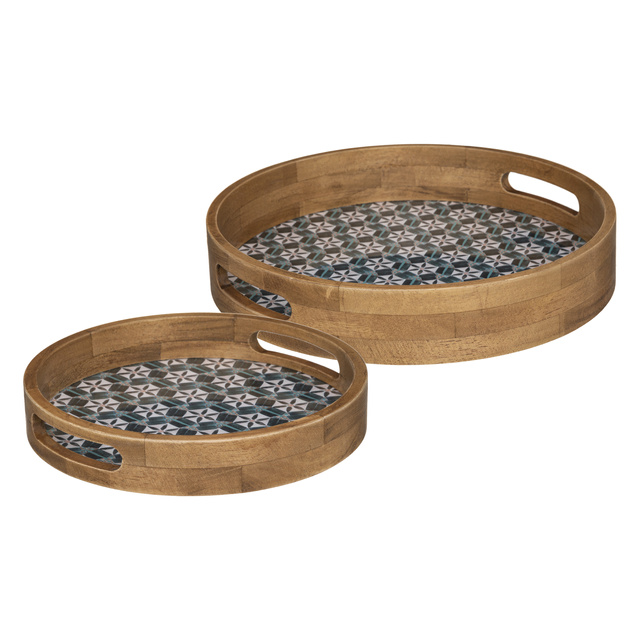 Set 2 tavi decorative, lemn de stejar si MDF, model mozaic