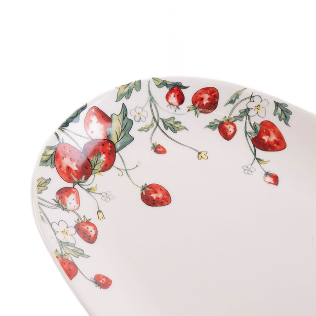 Platou ceramic Emily, model cu capsuni, 29 x 18 cm