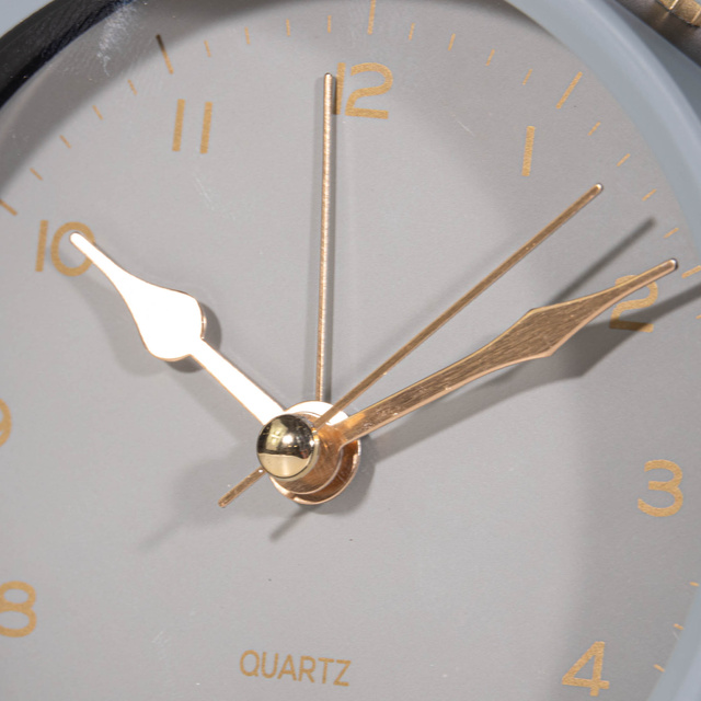 Ceas de masa cu alarma cu limbii aurii, albastru deschis, 10 x 5,5 x 13,5 cm