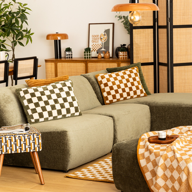 Pernă tuftată în carouri, 38 × 58 cm